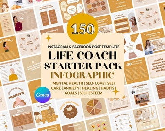 150 Life Coach Mental Health Instagram CANVA Templates |Infographic Life Coach Instagram Post Templates|Social Media Post | Instagram Post
