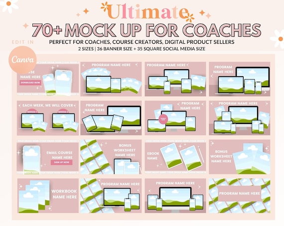Mock up Canva template for Coaches, course creator mockups,digital product mockup, canva template mockup, tech mockup, online course mockup