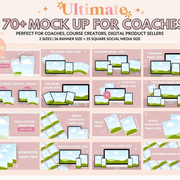 Mock up Canva template for Coaches, course creator mockups,digital product mockup, canva template mockup, tech mockup, online course mockup