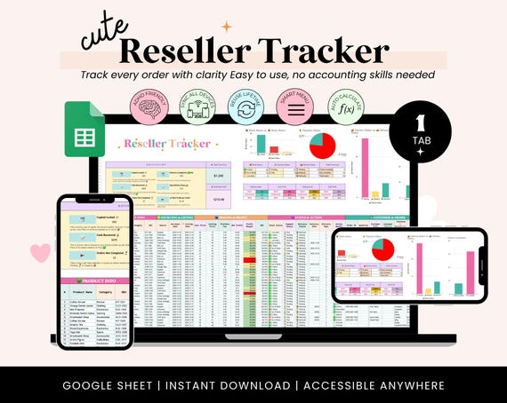 Reseller Spreadsheet Google Sheet | Reseller Sales Tracker Inventory Profit | Reseller Etsy eBay Amazon Online Seller Tool Reseller Tracker