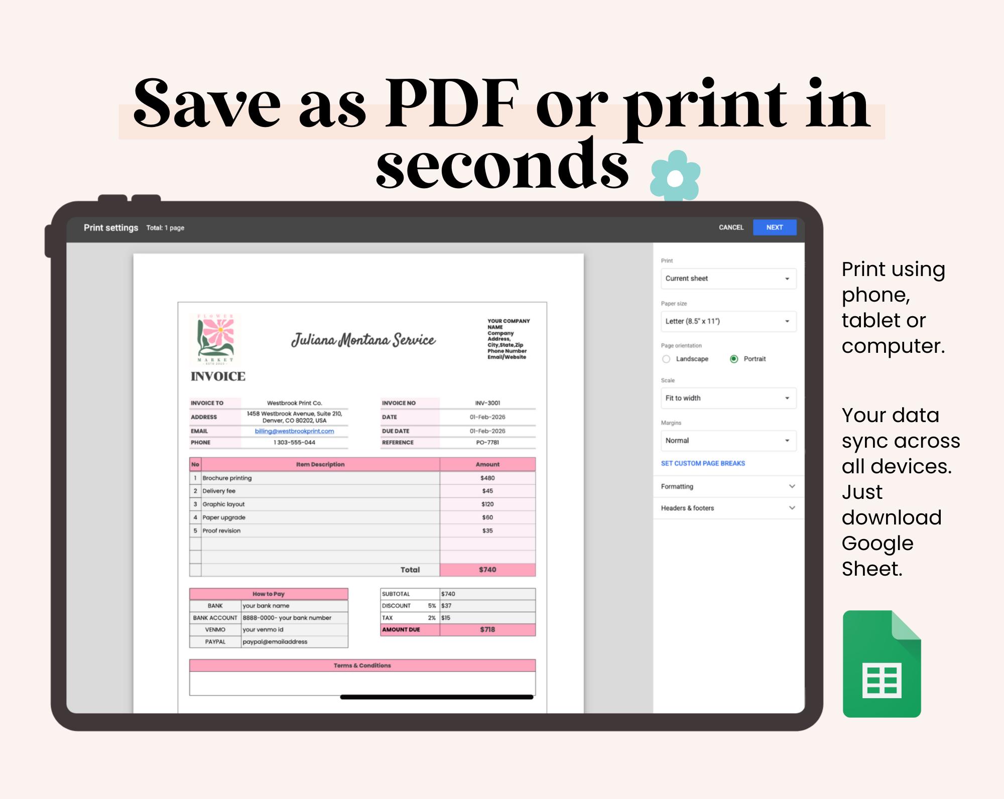 Invoice Template Editable in Google Sheet Business Booking Invoice ...