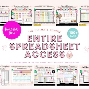 Entire Shop Access Spreadsheet Planner Bundle | Productivity Google Sheets Mega Bundle | Business, Life, Teacher Finance Planner Tracker