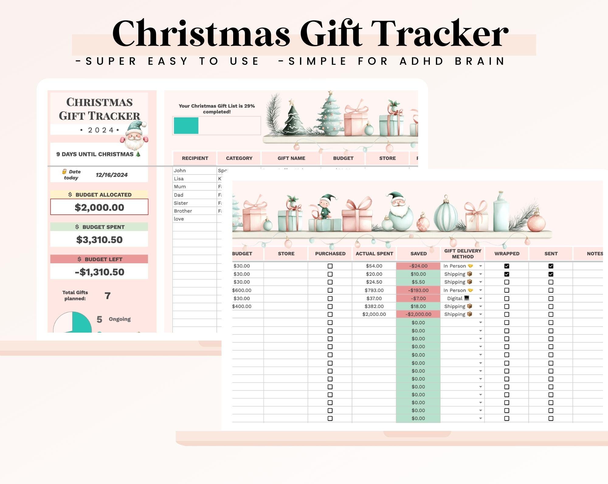 Christmas Budget Gift Tracker, Holiday Card Tracker, Christmas Planner ...