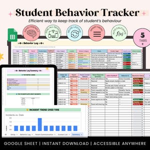 Student Behavior Tracker for Teacher, Behavior Chart Spreadsheet Google Sheets, Classroom Management Behavior Log,Teacher Documentation Tool