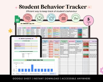 Student Behavior Tracker for Teacher, Behavior Chart Spreadsheet Google Sheets, Classroom Management Behavior Log,Teacher Documentation Tool