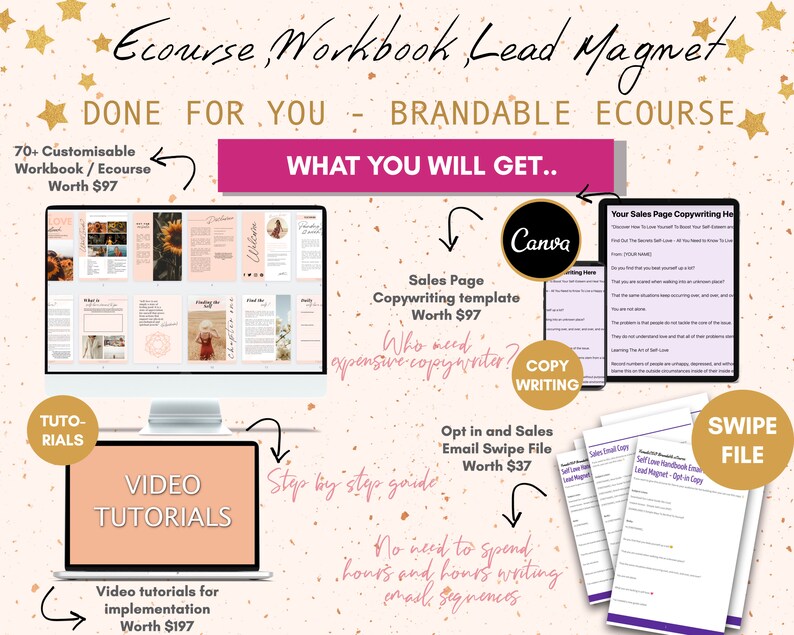 Self Love Workbook Canva Template Brandable Ecourse |doneforyou ...