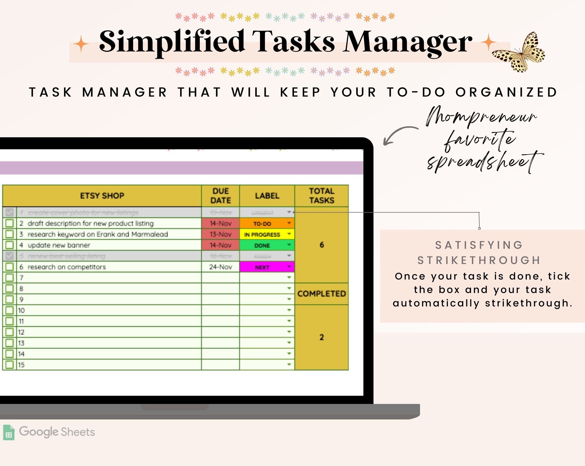 Task Manager Worksheet ADHD To-do List | Google Sheets Tasks Manager Spreadsheet | Get Things ...