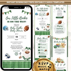 Football Baby Shower Invitation Template RSVP Little Rookie Game Day Animated Invite Baby Shower Digital Invites Celebrate Pregnancy