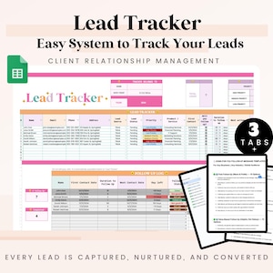 Lead Tracker Spreadsheet for Coaches, CRM, Client Relationship Management Follow up Google Sheets,Sales Pipeline,Deal Tracker List,Lead list