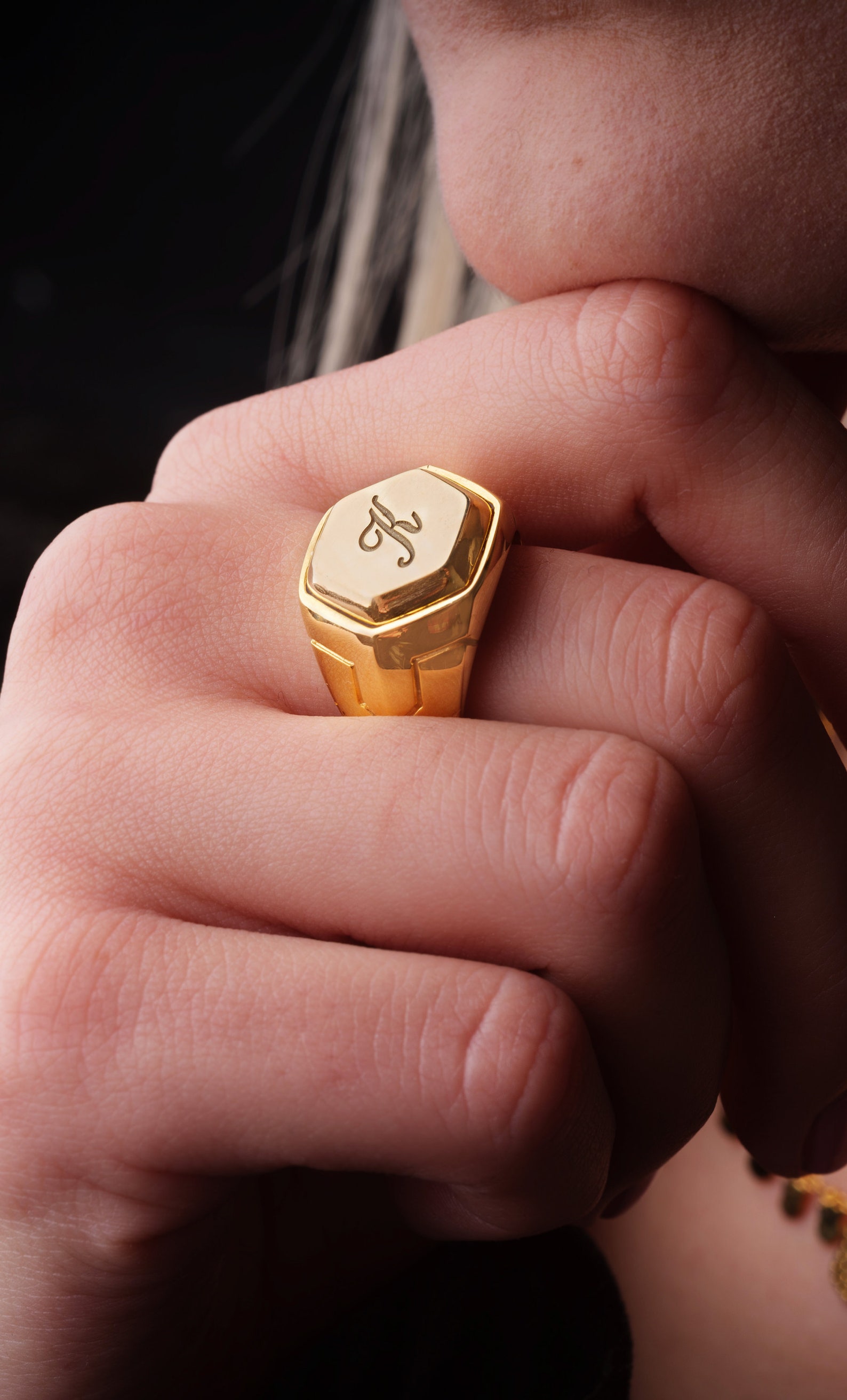 18k Solid Gold Ring Women Monogram Ring 18k Gold Etsy