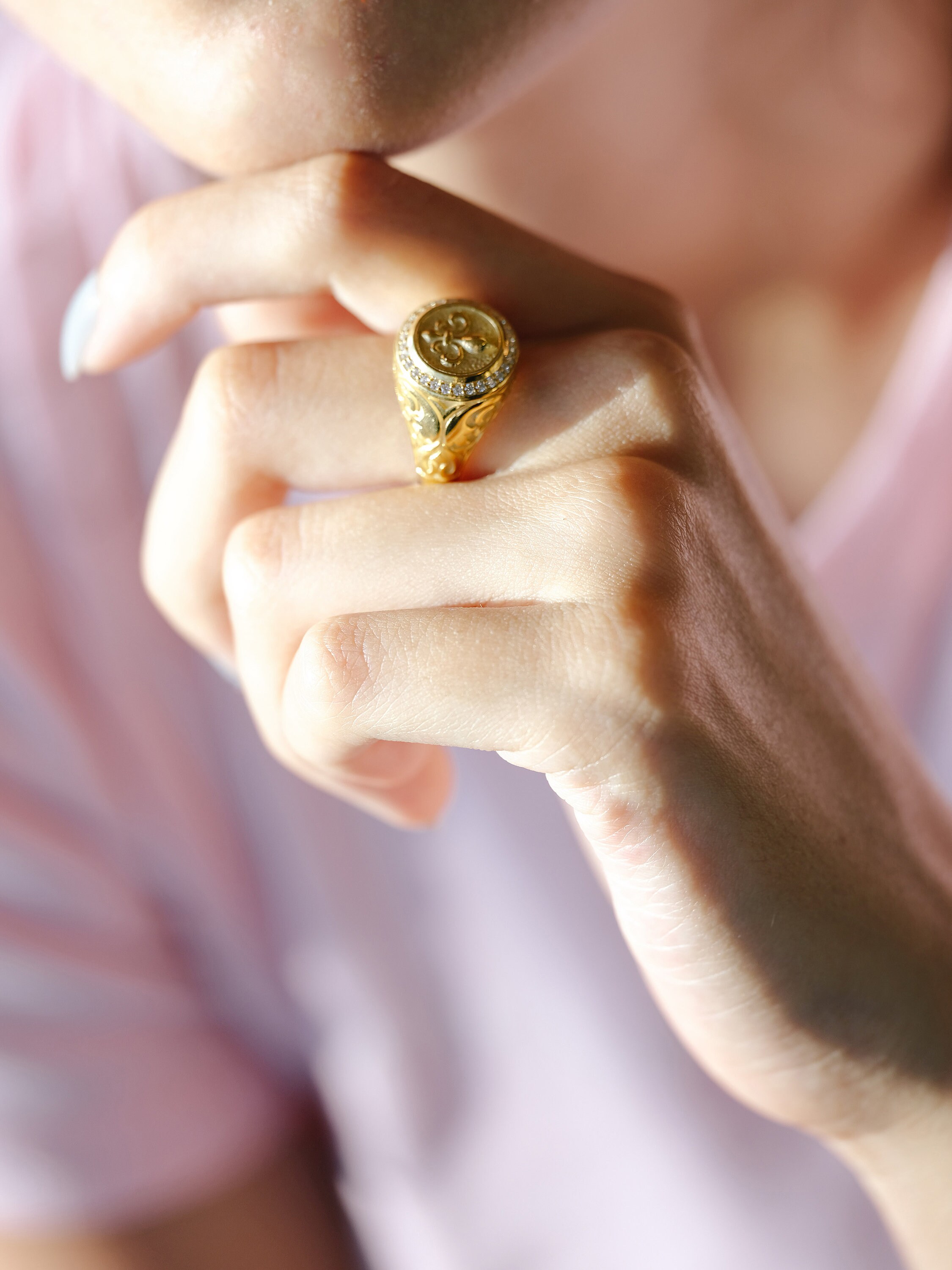 Women's 14k Yellow Gold Signet Ring - Engravable, Size 5, Solid Gold Polished Finish - View #7