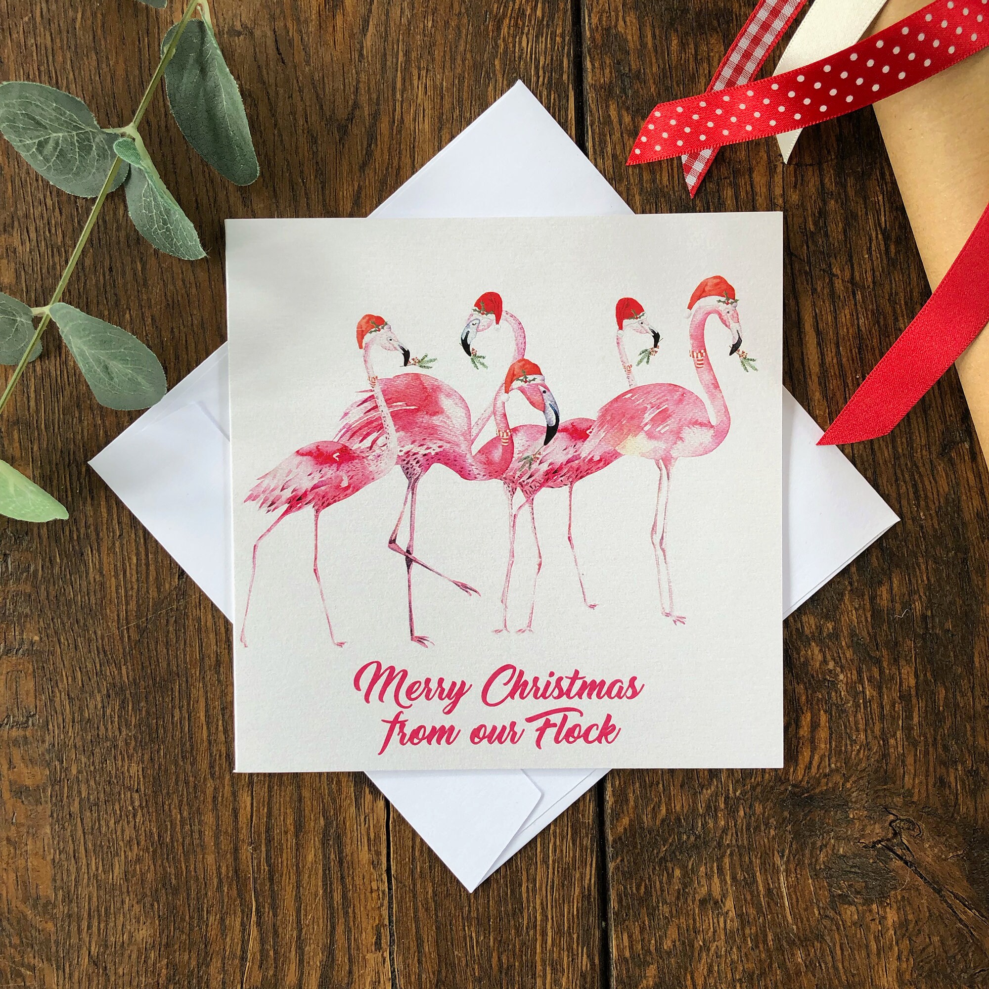 Flamingo Christmas Card Flamingo Xmas Card Our Flock Fun Etsy