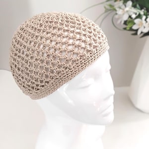 Pale Gold Sparkly Boho Crochet Mesh Skull Cap