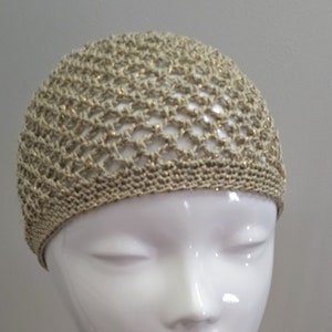 Pale Gold Sparkle Skull Cap, Champagne Gold Gehaakte Mesh Skull Cap afbeelding 1