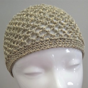 Pale Gold Sparkle Skull Cap, Champagne Gold Gehaakte Mesh Skull Cap afbeelding 5