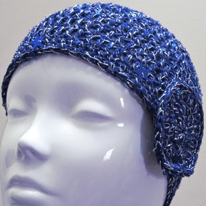 Crochet Beanie in Blue and Silver with Sequins, Abba Style Beanie with Sequins, Blue and Silver Skull Cap with Sequins