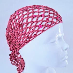 Hot Pink Crochet Mesh Sequin Triangular Head Wrap/ Scarf