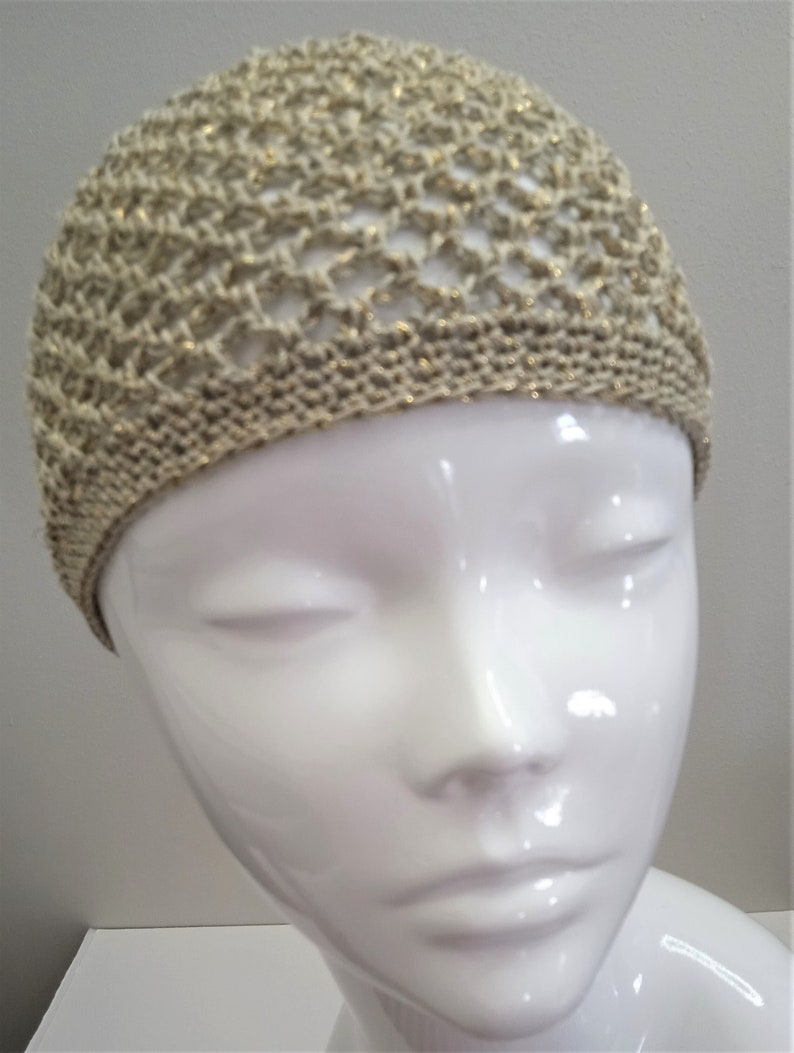 Pale Gold Sparkle Skull Cap, Champagne Gold Gehaakte Mesh Skull Cap afbeelding 5