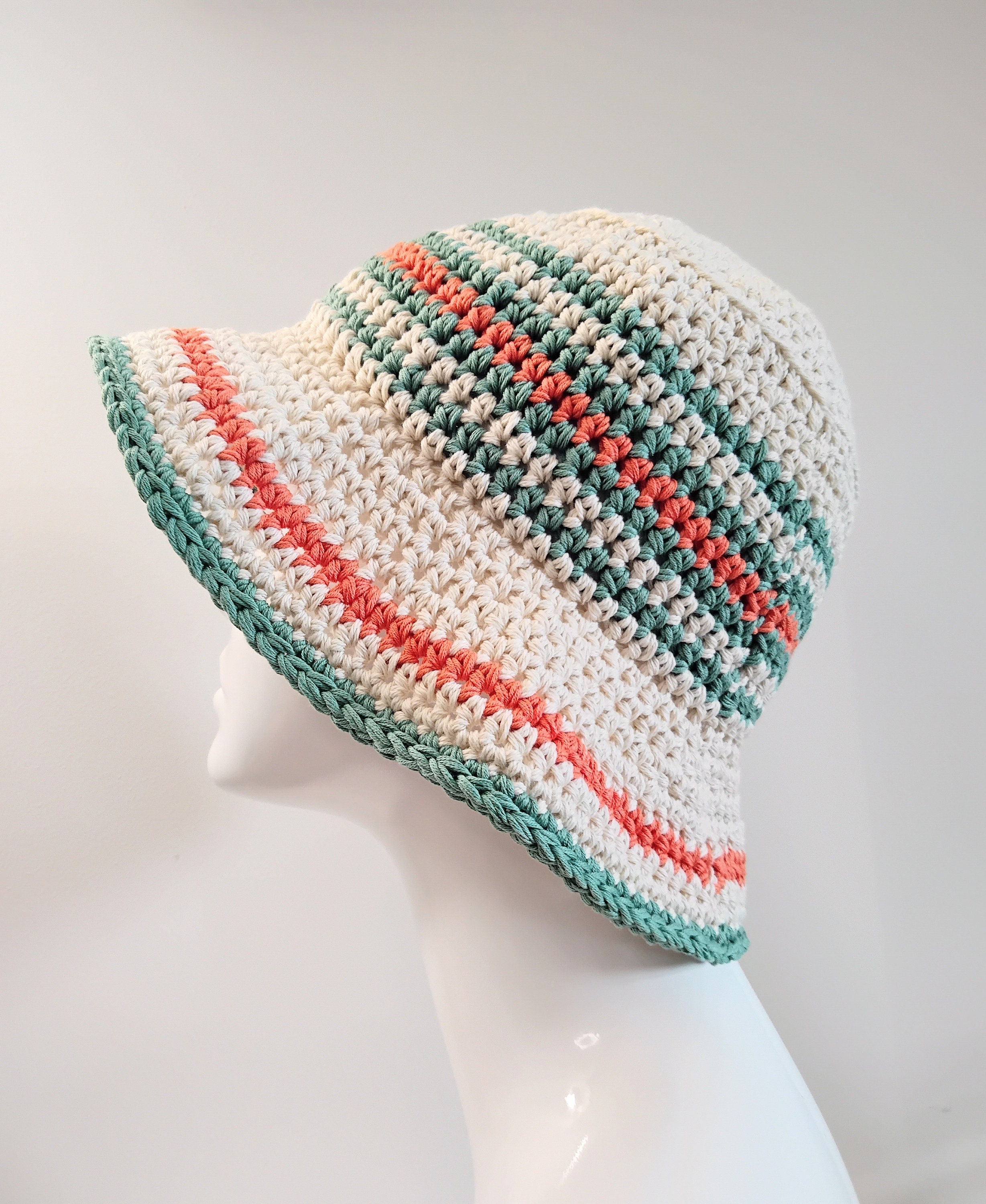 NWT Organic Cotton Cream Crochet Bucket Hat with Green and Blue Stripes il_fullxfull.3846774906_5eob.jpg main image 3