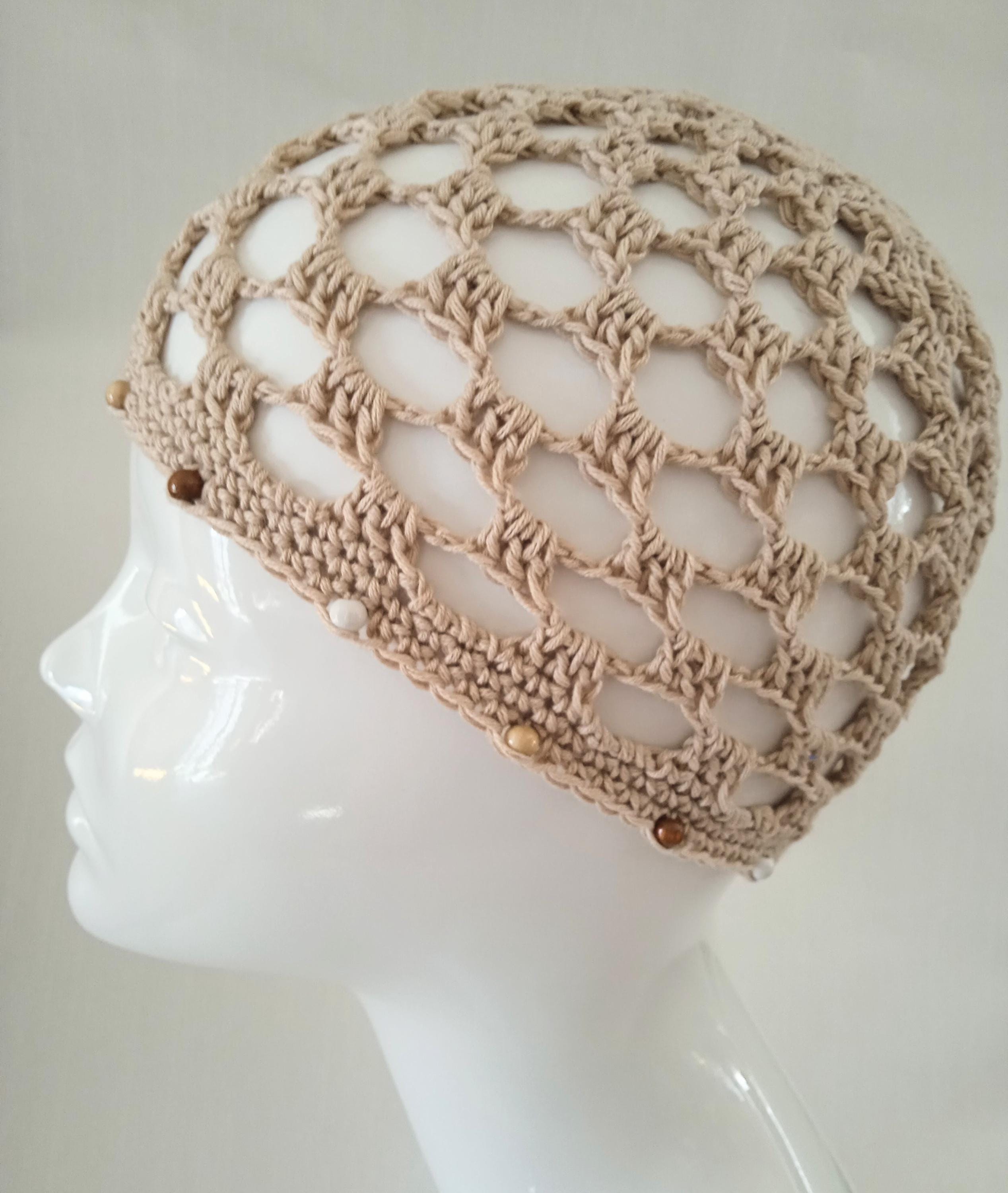Crochet Skull Cap Pattern, Square Mesh With Wooden Beads (PDF Download ...