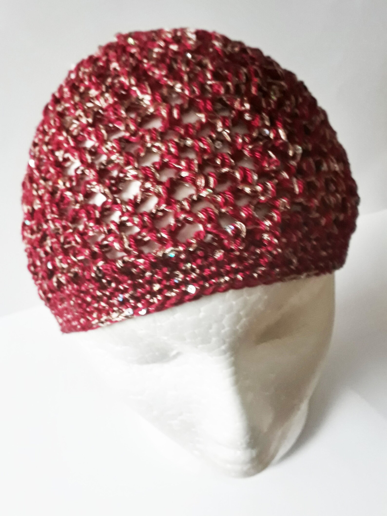 Crochet Sequin Skull Cap in Red and Gold Red Party Skull Cap Etsy
