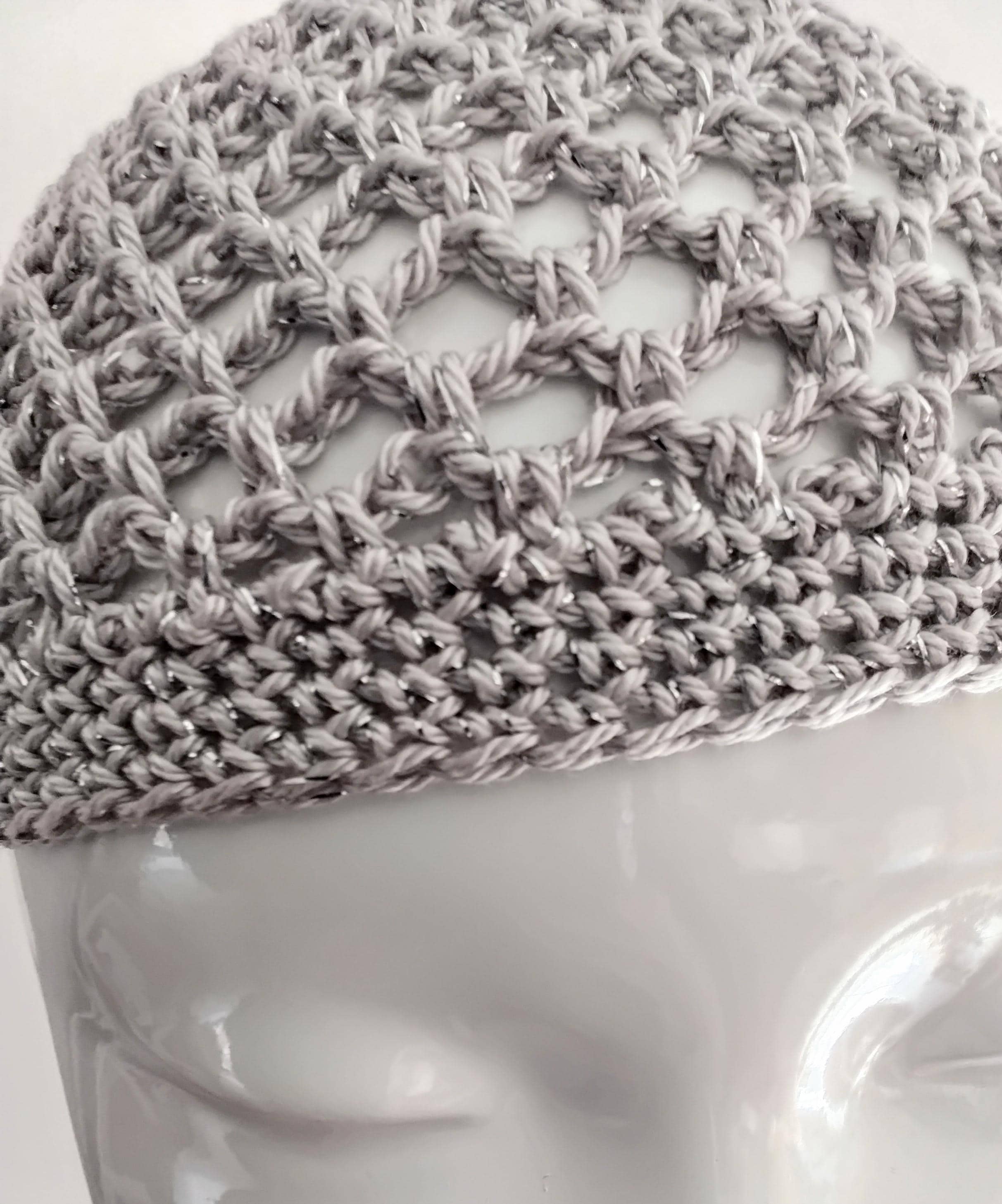 Crochet Beanie Hat Pearl Trim Boho Lightweight Knit Skull Cap Crochet Cotton Blend Skull Cap: Boho Knit Beanie - Etsy main image 3