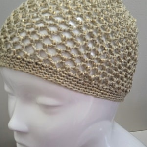 Pale Gold Sparkle Skull Cap, Champagne Gold Gehaakte Mesh Skull Cap afbeelding 4