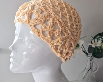 Beaded Crochet Triangular Mesh Skull Cap in Butter Yellow - Etsy