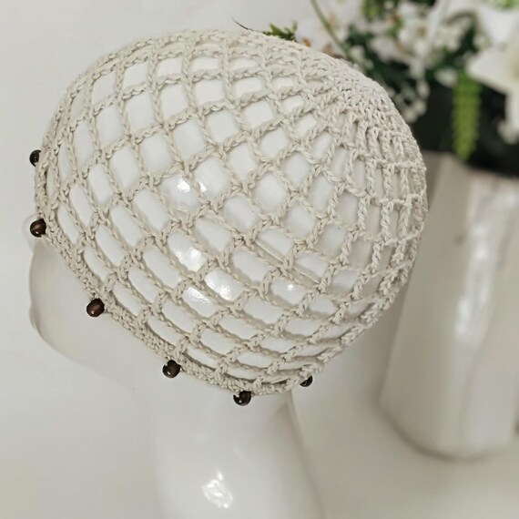 Crochet Beaded Skull Cap Pattern, Mesh Net Beach Hat (PDF Download