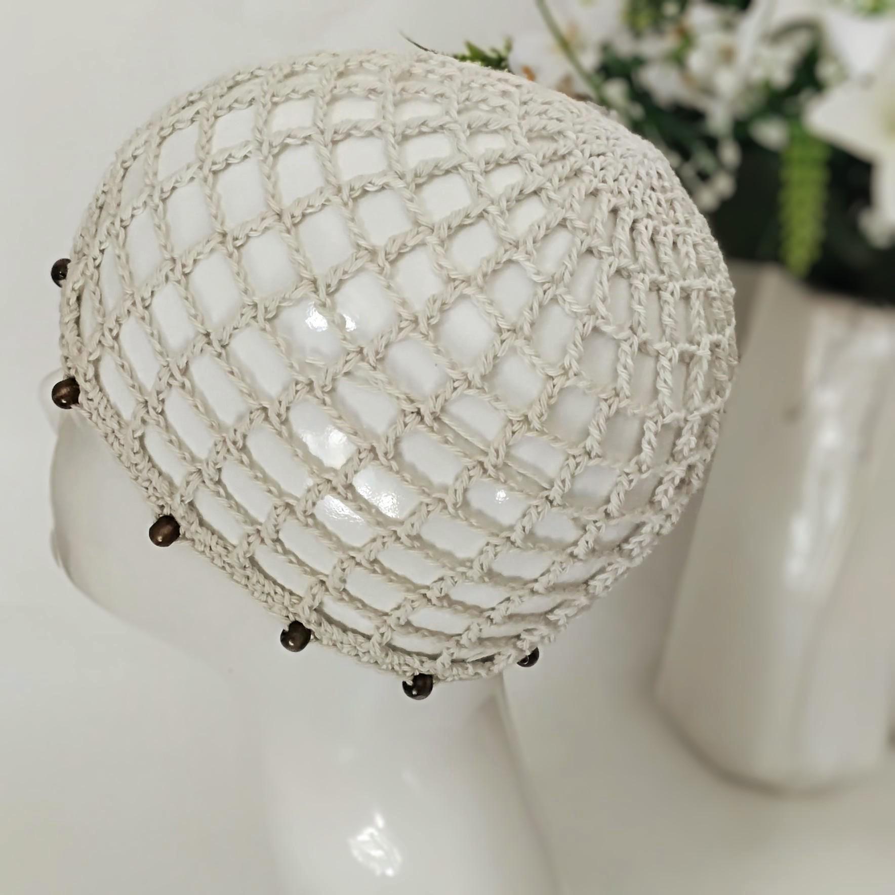 Crochet Beaded Skull Cap Pattern, Mesh Net Beach Hat (PDF Download