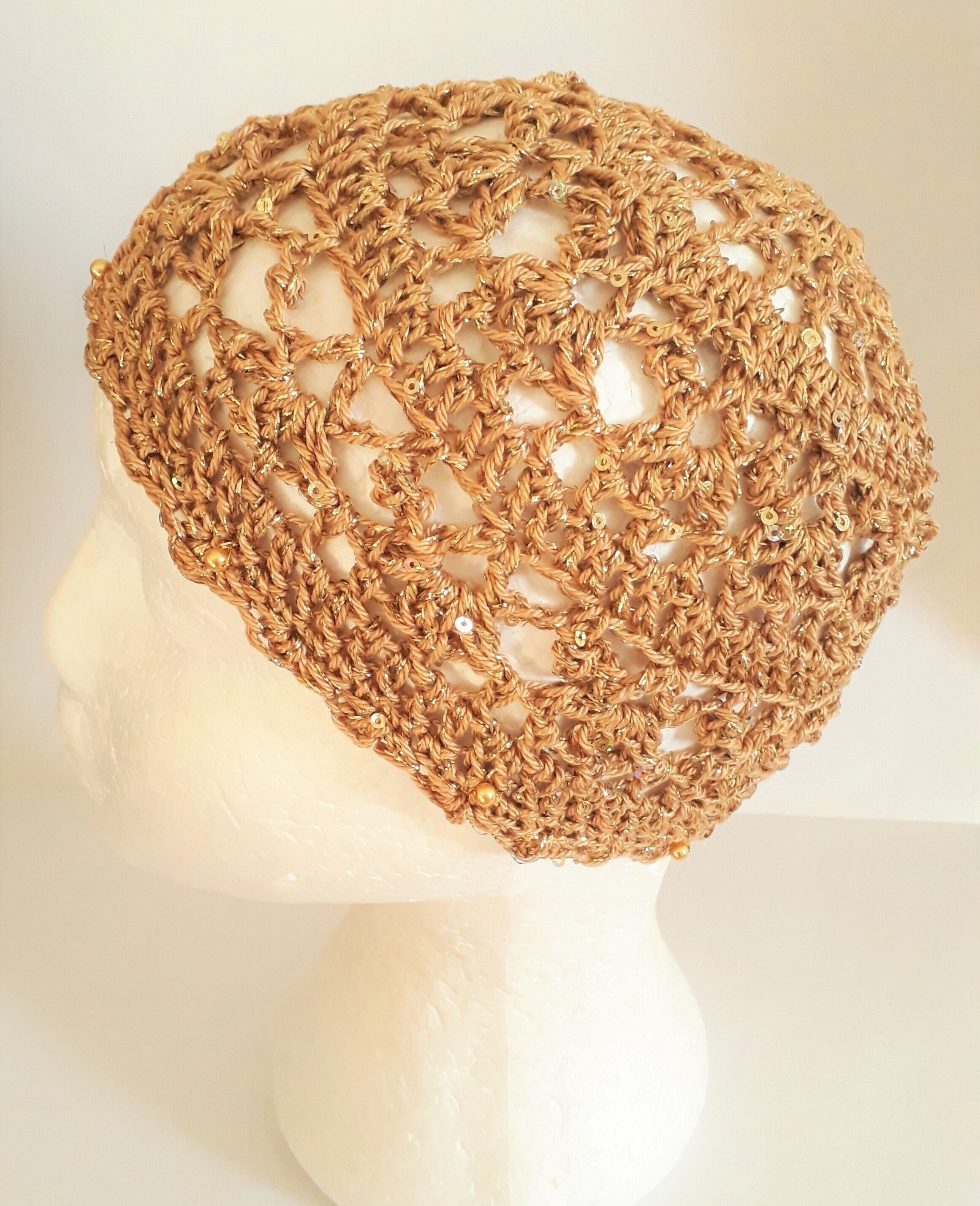 Crochet Gold Glitter Skull Cap With 