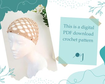 Crochet Skull Cap Pattern, Square Mesh with Wooden Beads (PDF Download)