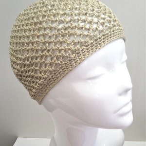 Pale Gold Sparkle Skull Cap, Champagne Gold Gehaakte Mesh Skull Cap afbeelding 8