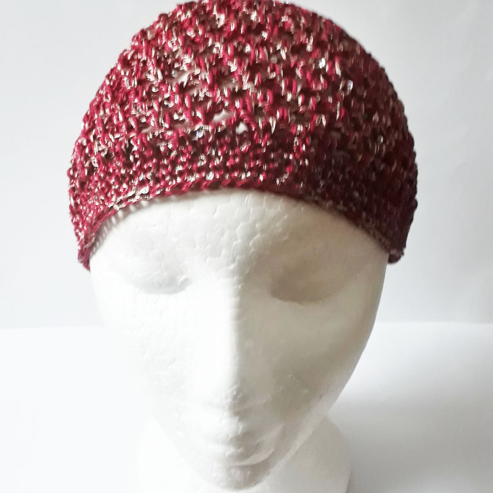 Crochet Sequin Skull Cap in Red and Gold Red Party Skull Cap Etsy