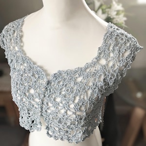 Boho Style Sparkly Crochet Evening Bolero, Made to Order in Silver, Gold or Midnight Blue