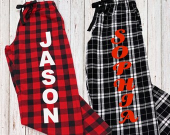 Personalized Flannel Pajama Pants, Custom Printed Flannel Pajamas, Custom Unisex Plaid PJs, Matching Couples PJs, Family Christmas Pajamas