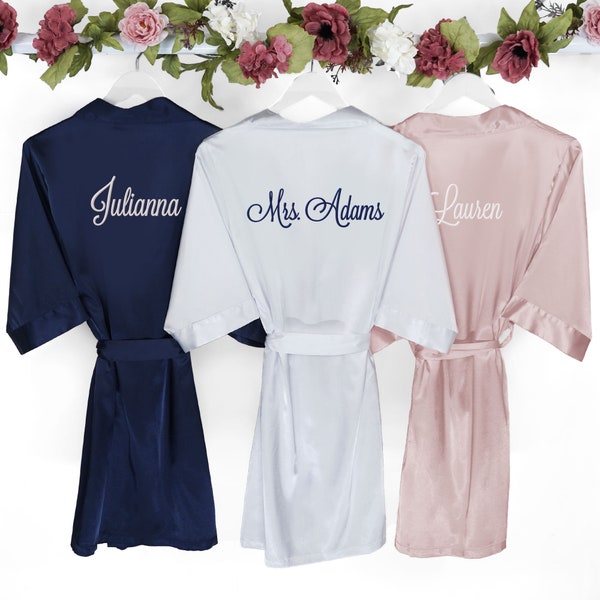 Embroidered Bridesmaid Robes Personalized Embroidered Monogrammed Bride & Bridesmaid Satin Kimono Robe for Wedding - Bridesmaid Gifts