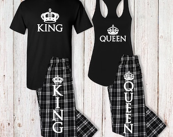 King & Queen Matching Couples Pajama Sets Custom Pajamas His and Hers Pajamas Couples Gifts Valentines Day Gifts Gifts for Him Gifts for Her