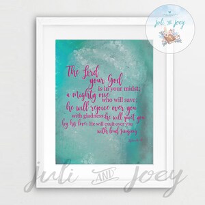 Printable Wall Art | Digital Download | Christian art | Printable Bible Verse | Nursery Art | Zephaniah 3:17 |