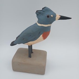 Hand Painted Kingfisher Woodcarving: Folk Art Ocean Bird