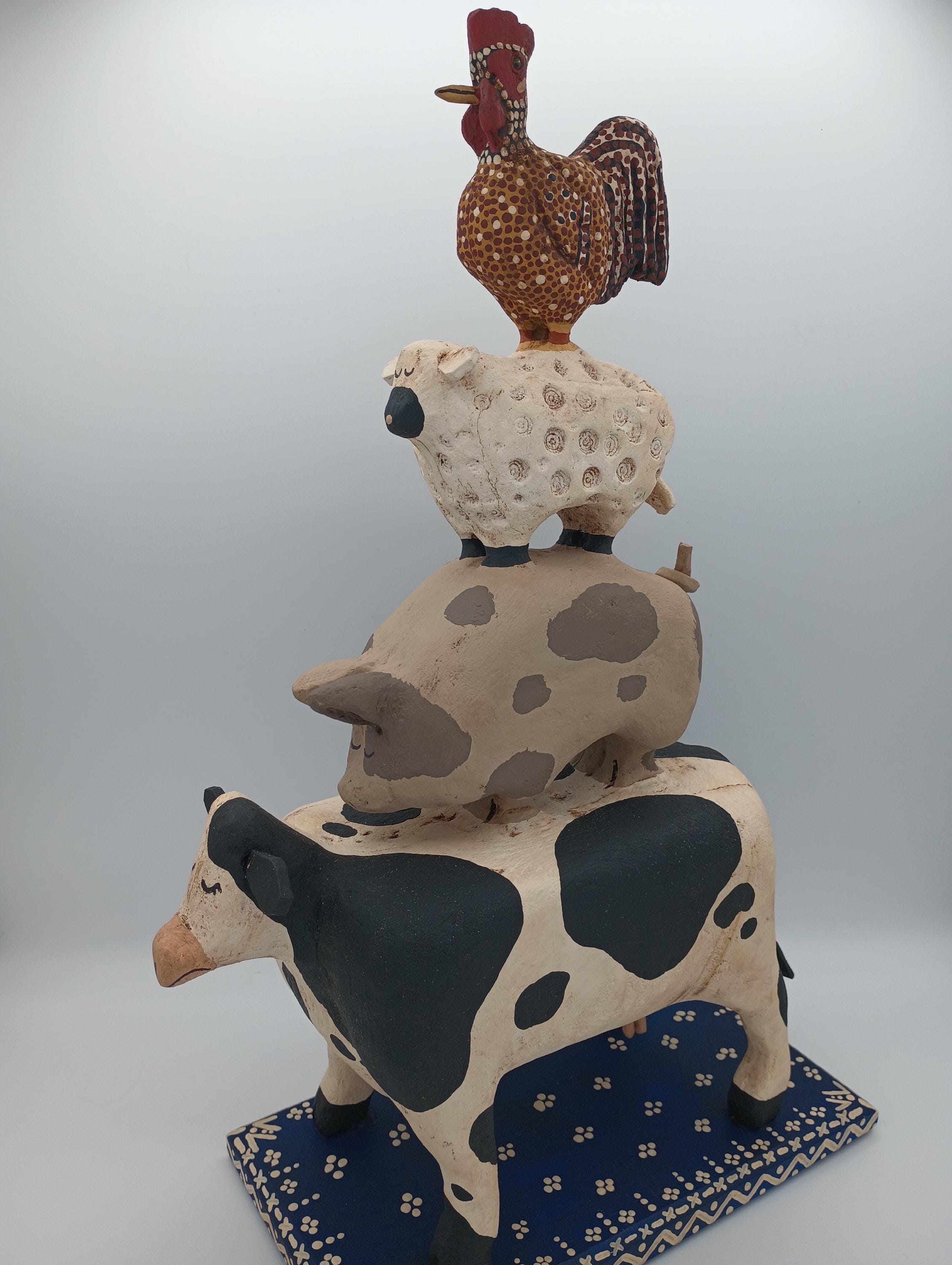Farm Animal Stack Extra Large Cow, Pig, Sheep, & Rooster Folk Art