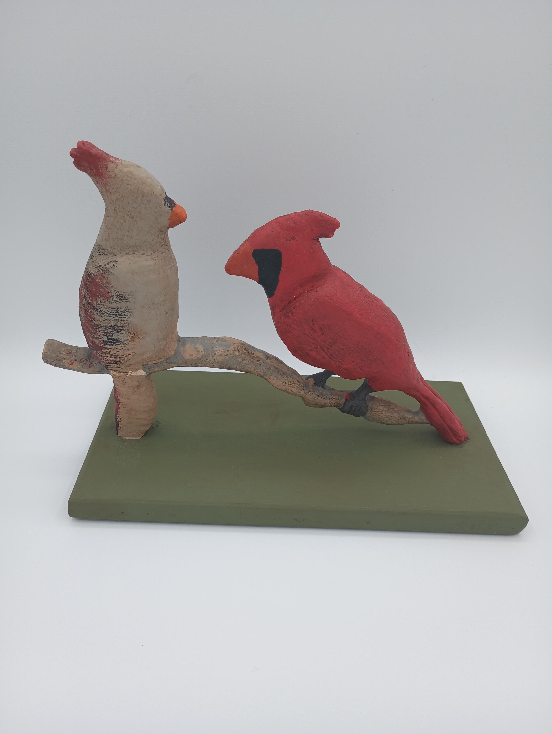 Cardinal Set Male and Female 3D on Base Woodcarving, Audobon Society ...