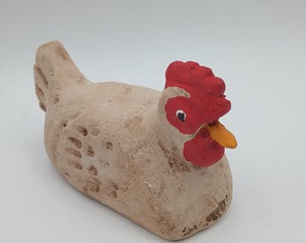 Classic Chicken Rooster, small antiqued white red comb kitchen chicken