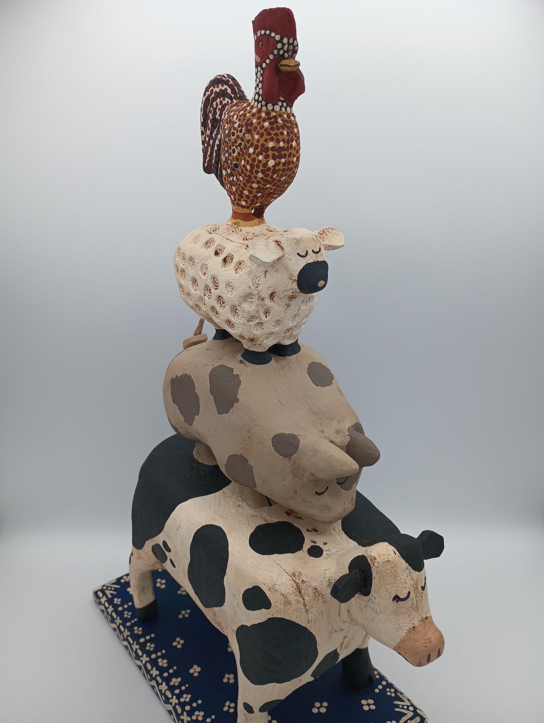 Farm Animal Stack Extra Large Cow, Pig, Sheep, & Rooster Folk Art Hand ...