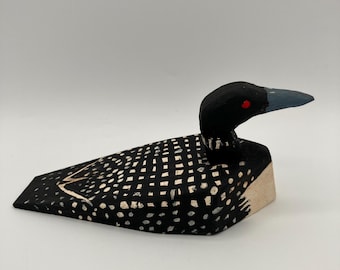 Common Loon Block Style Hand Painted Whimsical Woodcarving