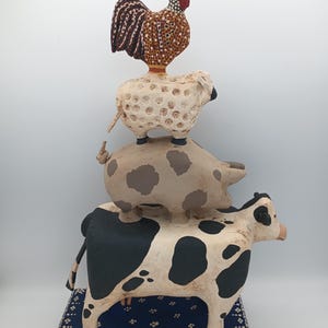 Farm Animal Stack Extra Large Cow, Pig, Sheep, & Rooster Folk Art Hand ...