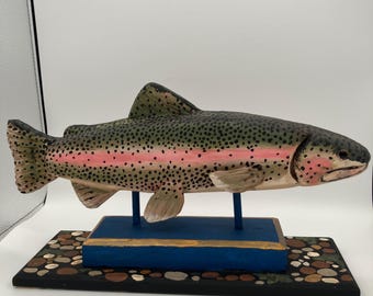 Huge Trout Wood Carving made of pine and hand painted