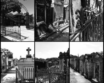 Fotos del cementerio de Nueva Orleans: Un cementerio tenebroso en blanco y negro (descarga digital)