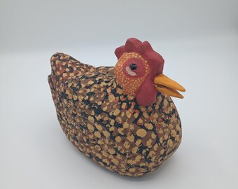 Hand Carved Folk Art Chicken: Rustic Kitchen Wood Carving