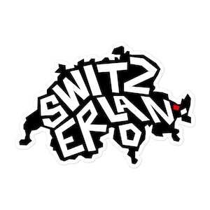 Retro Switzerland Map Sticker: Mid-Century Modern Souvenir